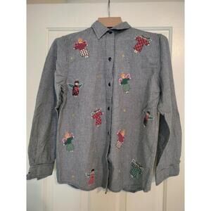 Vintage Casey & Max‎ Women's Medium Black White Check Embroidered Angels